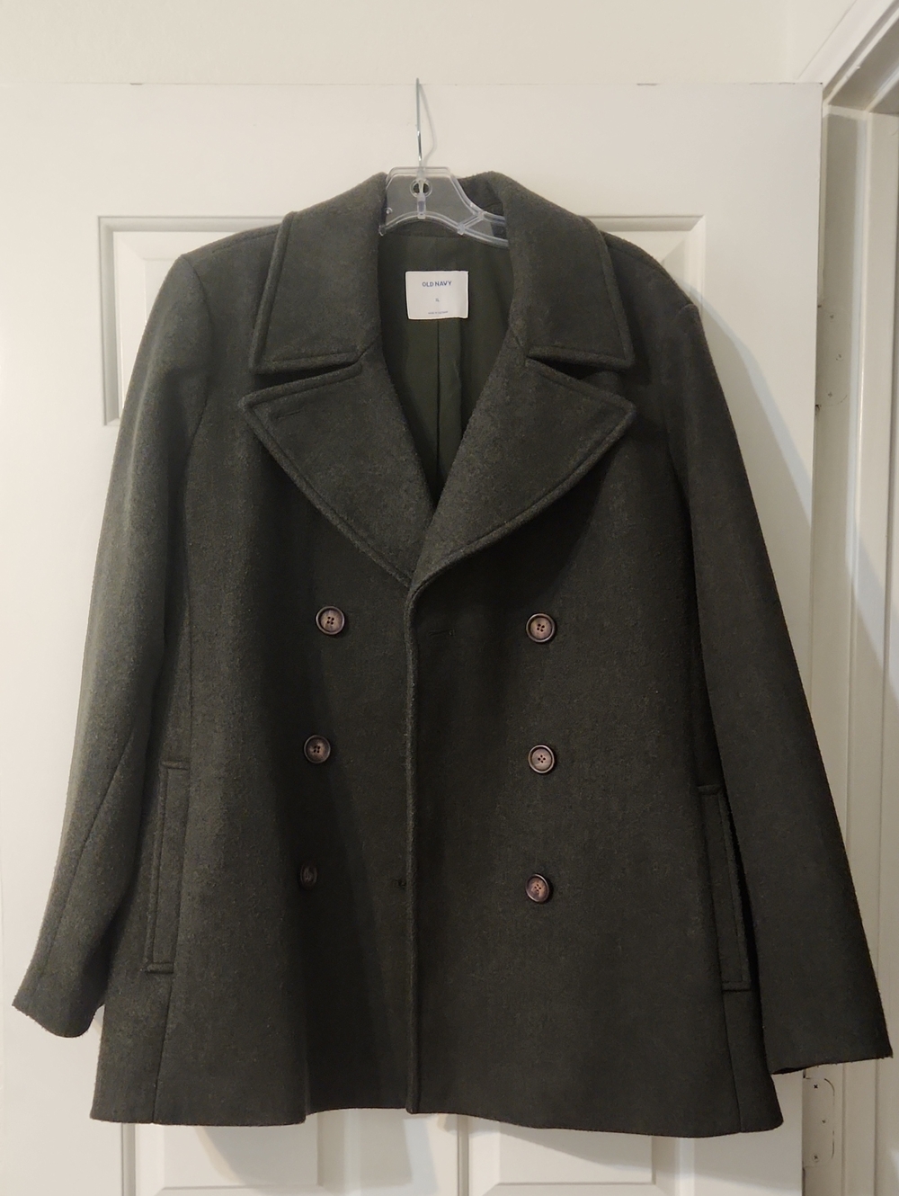 Old Navy Olive Green Double-Breasted Wool-Blend Pea Coat